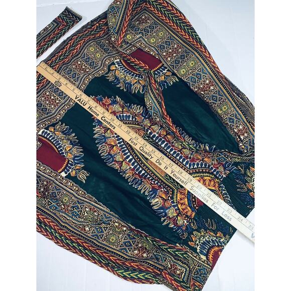 Dashiki Skirt Sash Green/Gold/Red Wax Block Print ft Inc CH9004 Free New Stiff - Picture 11 of 12